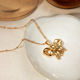 18K Gold-Plated Stainless Steel Bowknot Pendant Necklace