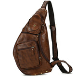 Chest Bag Men's Diagonal Bag Leather Casual Outdoor Travel Bag Shoulder Bag - Dazpy