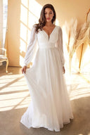 Deep-V Long-Sleeve Chiffon Maxi Dress