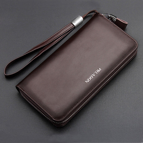 Men's long zipper leather handbag men wallet - Dazpy