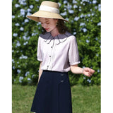 Chic French Puff Sleeve Blouse with Peter Pan Collar