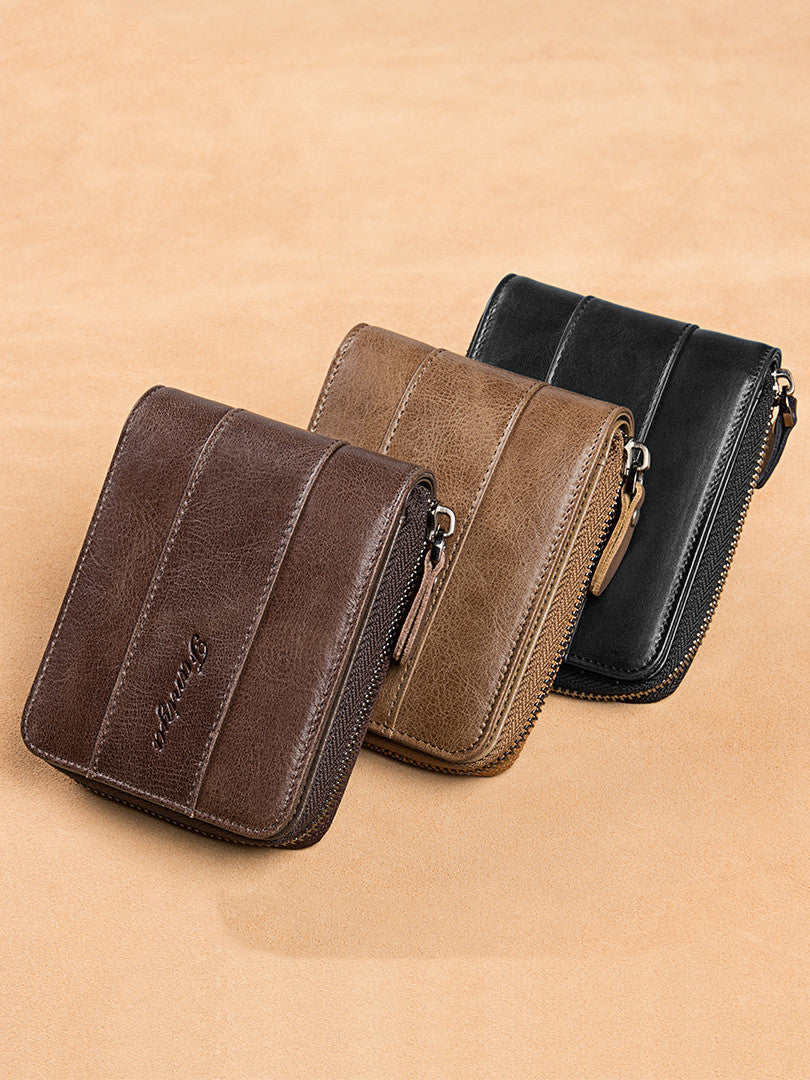 Leather zipper driver's license card bag - Dazpy