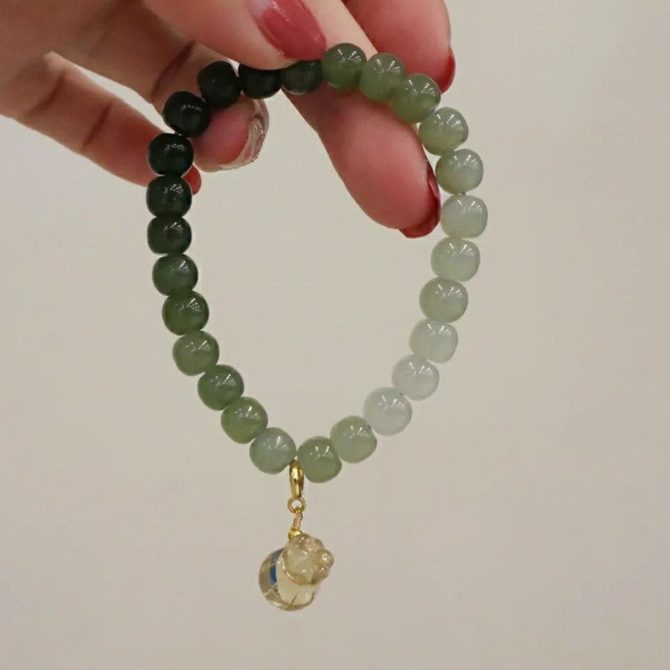 Natural Hetian Gradient Jade Barrel Bead Bracelet - Dazpy