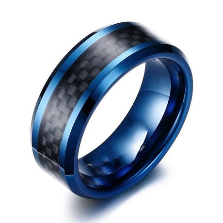 European And American Black Carbon Fiber Tungsten Steel Ring - Dazpy