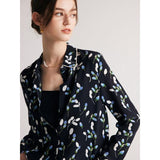 Chic Navy Floral Silk Blouse