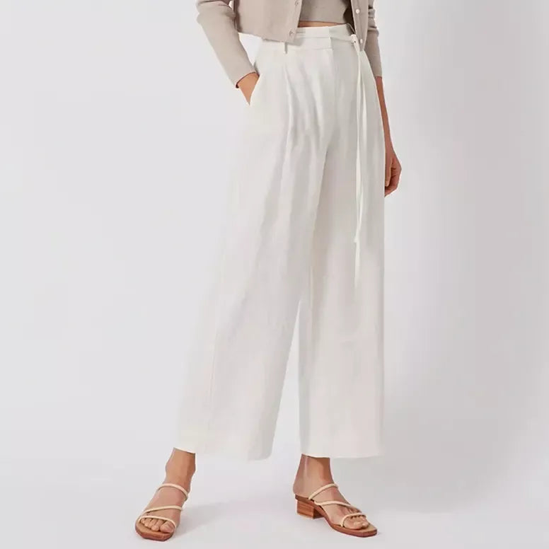 Pantalones elegantes de lino para oficina y ropa de calle de estilo coreano de cintura alta