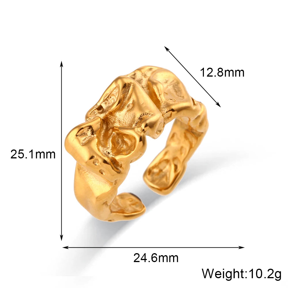 Vergoldeter, anlaufgeschützter Edelstahlring mit geometrischem, unregelmäßigem Design