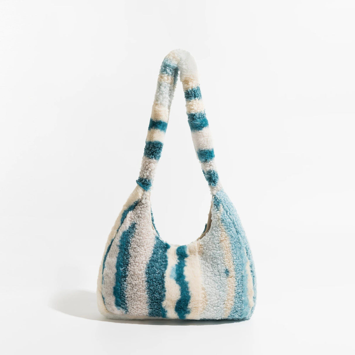 Trendy gestreifte Hobo-Tasche aus Kunstpelz für die Achseln