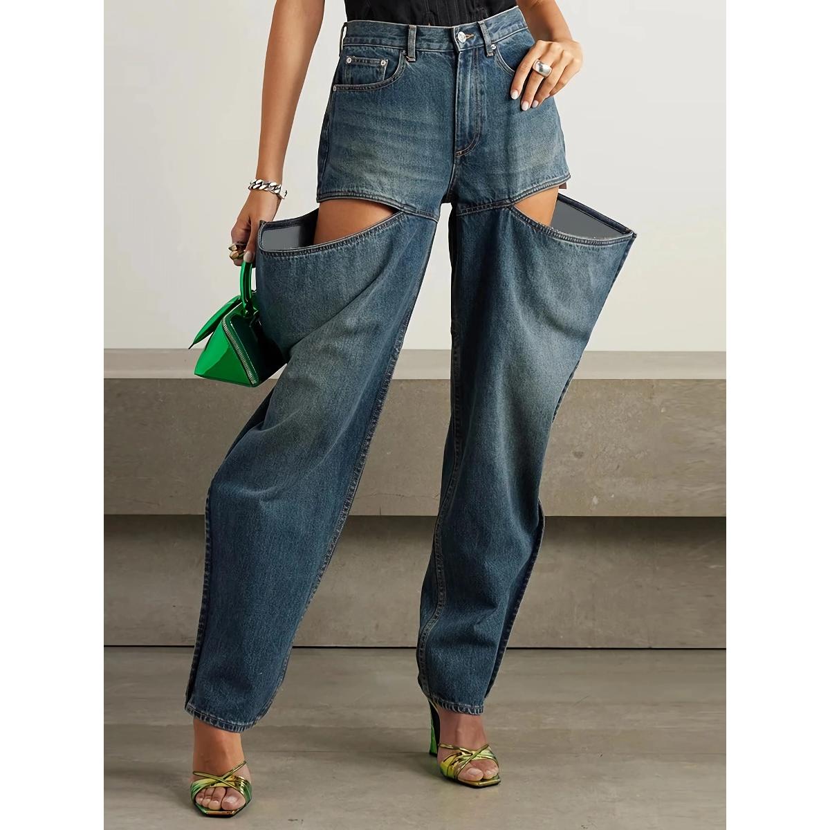 High-Waist Patchwork Denim Wide-Leg Jeans