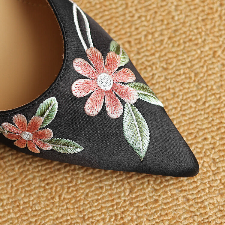 Embroidered Fashion Sandals with Pointed Toe and Spike Heels