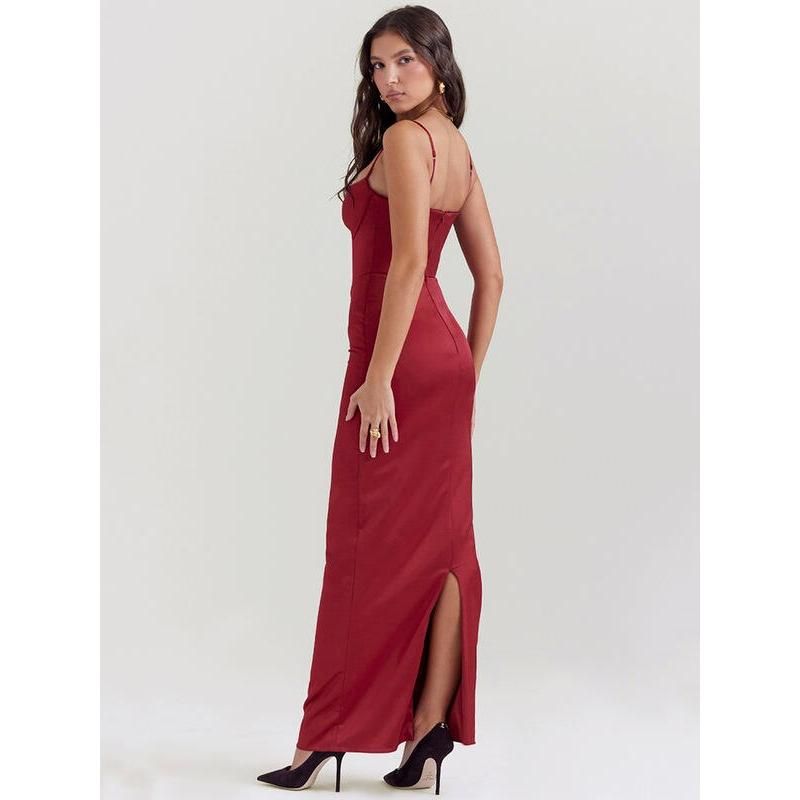 Elegant Satin Backless Bodycon Maxi Dress