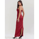 Elegant Satin Backless Bodycon Maxi Dress