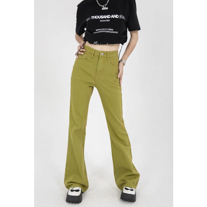 Green High Waist Korean Fashion Denim Pants