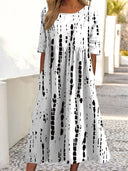 Vestido largo estampado de manga corta para mujer con bolsillos
