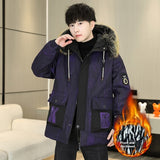 Winter Color Matching Men's Hooded Fleece Padded Coat