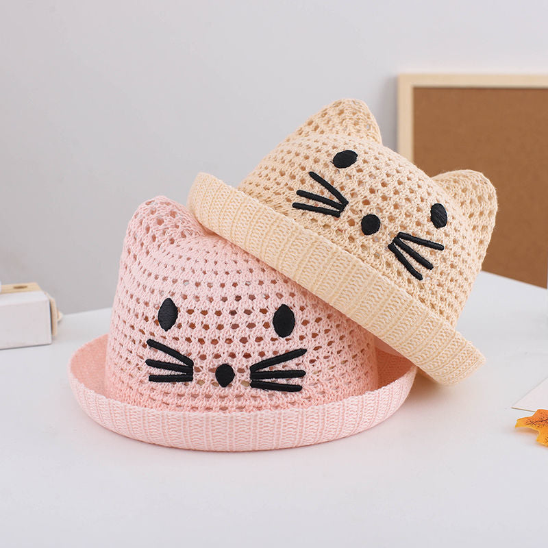 Sombrero de paja de verano para bebé con lindas orejas de gato