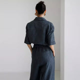 Short Sleeve Linen Jumpsuit with Wide Pants