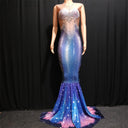 Women's Blue Mermaid-Style Embellished Stage Dress