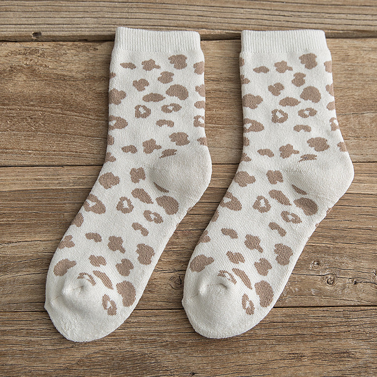 Warme Damen-Socken aus Baumwollfrottee mit geflecktem Leopardenmuster