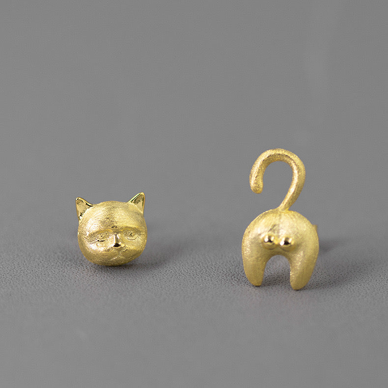 Sterling Silver Cute Cat Hypoallergenic Earrings - Dazpy