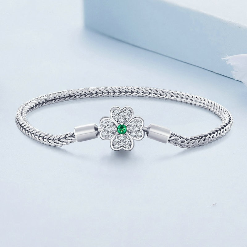 Green Zircon Lucky Four Leaf Grass Basic Bracelet - Dazpy