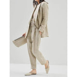 Elegant Cotton Linen Women's Blazer and Pants Set