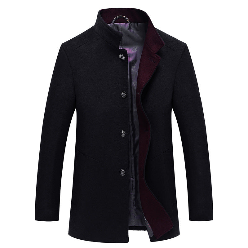 Herbst und Winter Neuer Wollmantel Slim-Fit Jugend Mittellanger einreihiger Trenchcoat