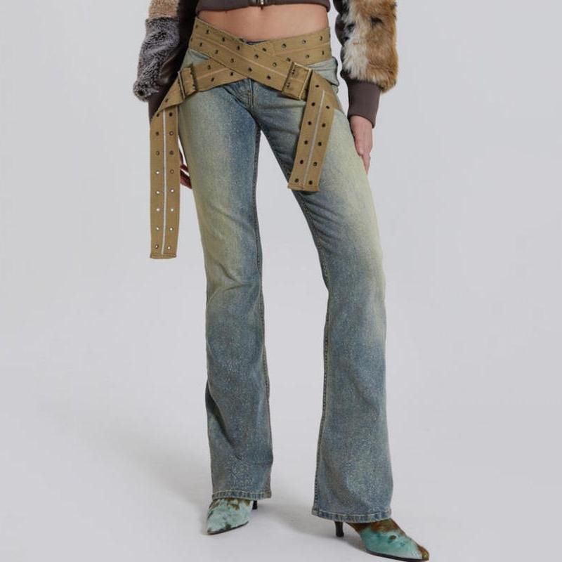 Low Waist Slim-Fit Pencil Jeans with Canvas Belt