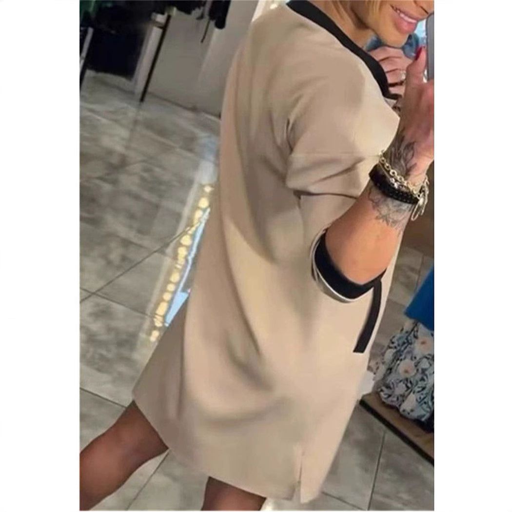 Vestido midi de mujer con cuello redondo y bolsillo con cremallera