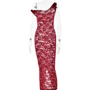 Vestido largo de encaje transparente con tirantes y talle alto para mujer