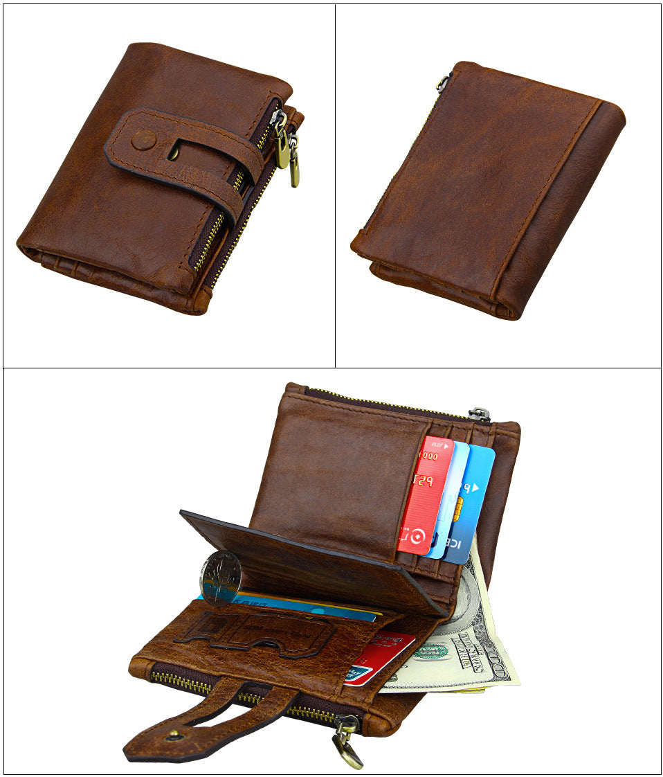 Anti-theft brush RFID first layer cowhide wallet - Dazpy