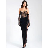 Elegant Velvet Lace Maxi Dress