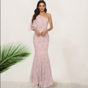Women's Pink Printed One-Shoulder Fishtail Dress