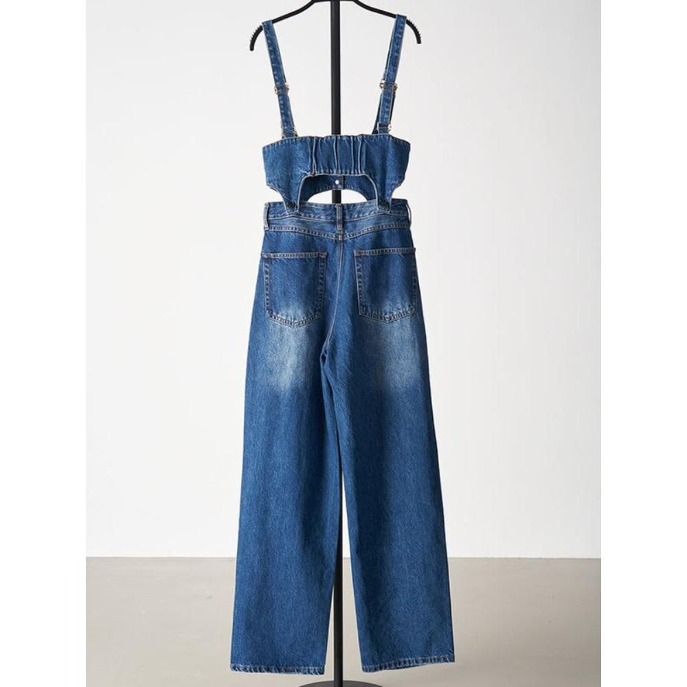 Schickes zweiteiliges Denim-Set: Ärmelloses Top und Hose mit weitem Bein