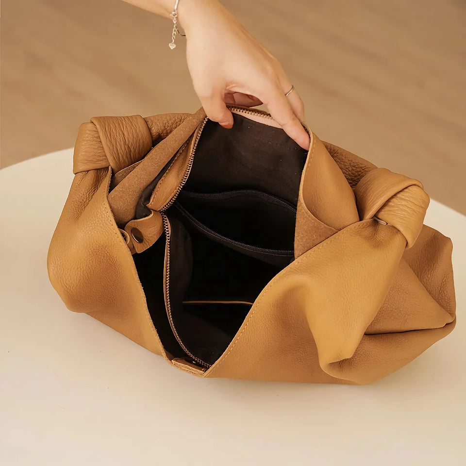 Bolso Hobo de cuero genuino suave de gran tamaño coreano para mujer