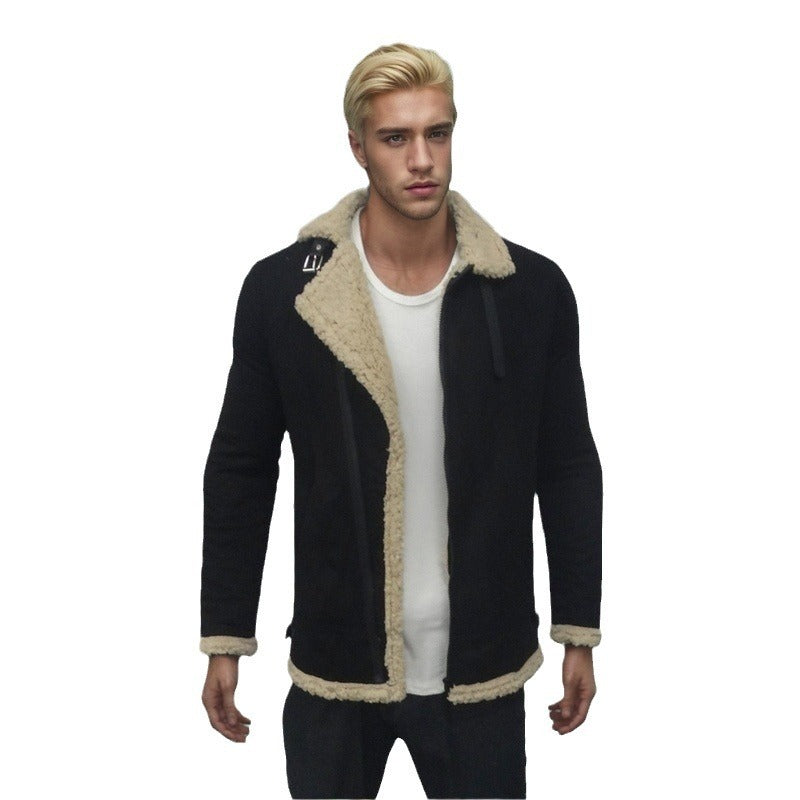 Chaqueta informal de gamuza gruesa con cuello para hombre