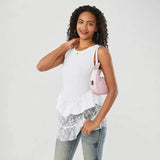 Tanktop mit Patchwork-Muster und Blumenspitze