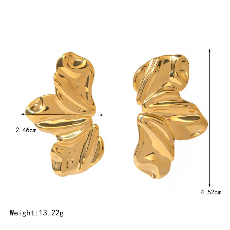 Pendientes de tres pétalos de acero inoxidable bañados en oro de 18 quilates