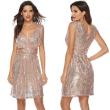 Women's Sequined V-neck Sleeveless Mid-length Sequined Dress