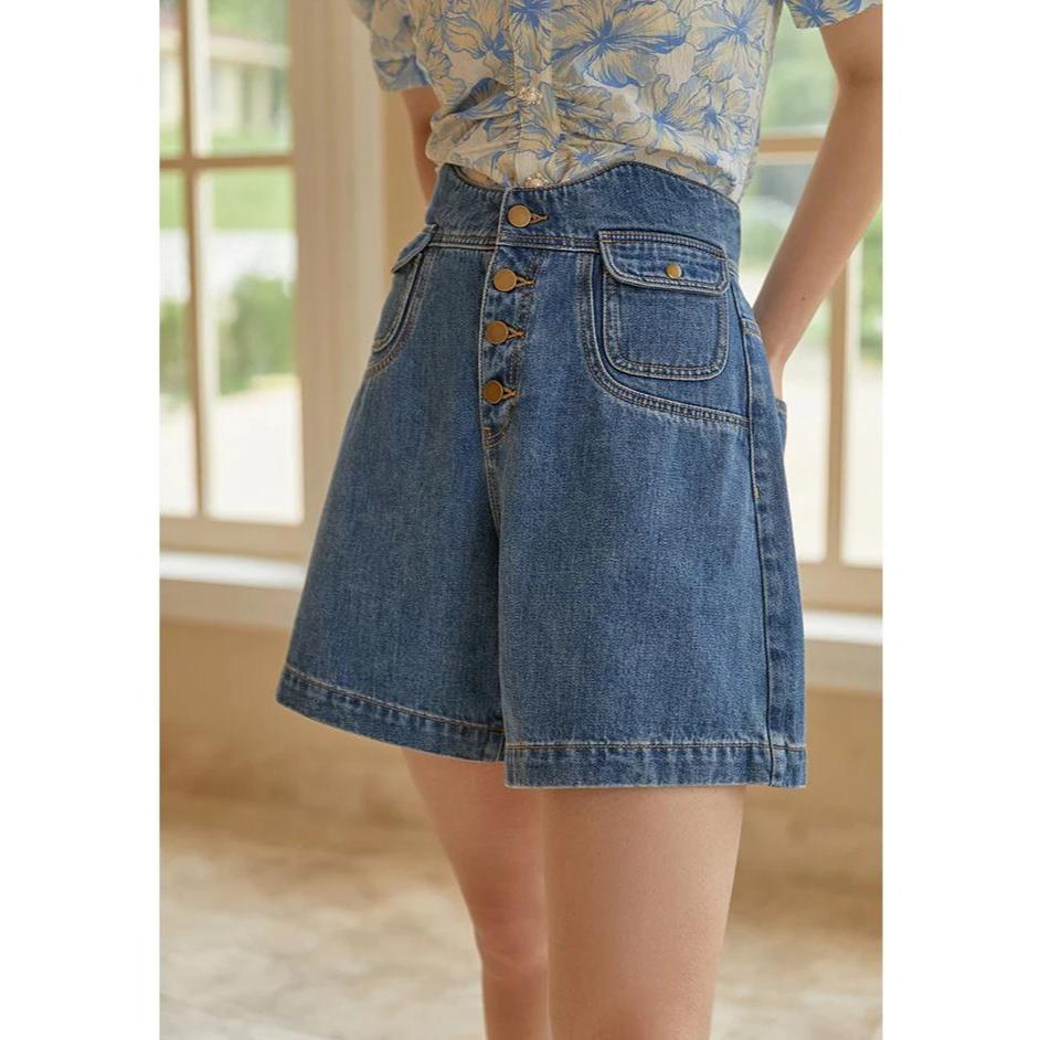 Retro High-Waist Denim Shorts