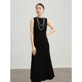 Elegant Sleeveless Wool Blend Mid-Calf Dress