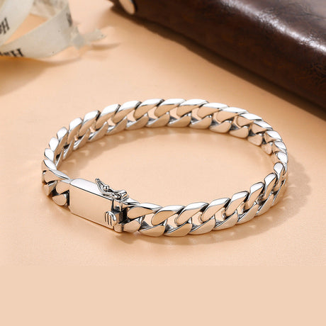 S925 Sterling Silver Simple Punk Bare Body Bracelet Cuban Chain - Dazpy