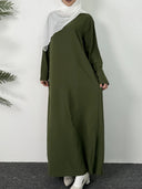 Vestido largo de manga larga con cuello redondo para mujer