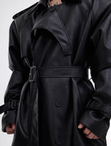 Deconstructing Split Padded Shoulder Profile PU Leather Coat