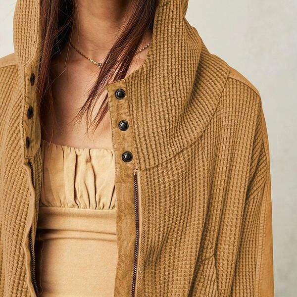 Chic Autumn Winter Waffle Zip-Up Hoodie