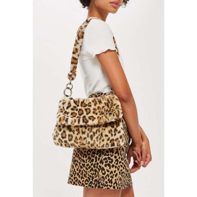 Bolso bandolera de piel sintética con estampado de leopardo para mujer