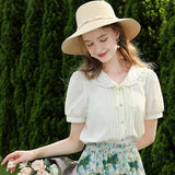 Women's Lace-up Peter Pan Collar Blouse