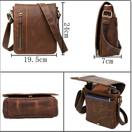 Horse Cowhide European And American Trendy Men's Shoulder Messenger Bag - Dazpy