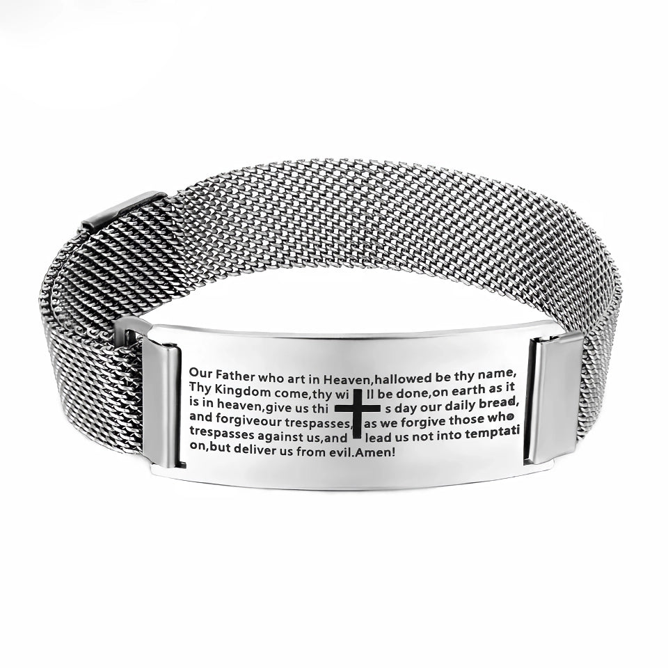 Magnetisches Manschettenarmband mit christlichem Kreuz aus Edelstahl für Männer