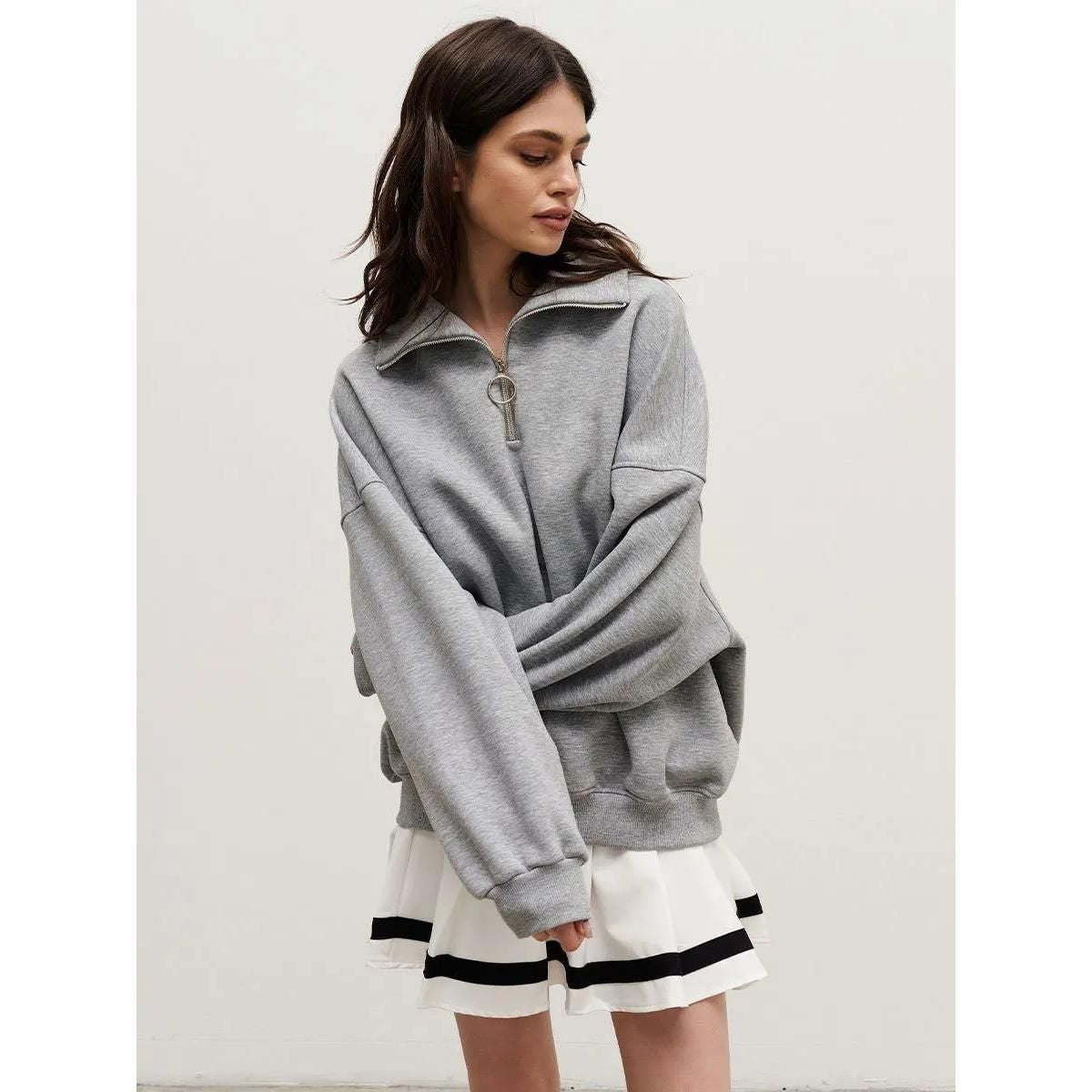 Women's Cotton Blend Oversized Zip-Up Sweatshirt